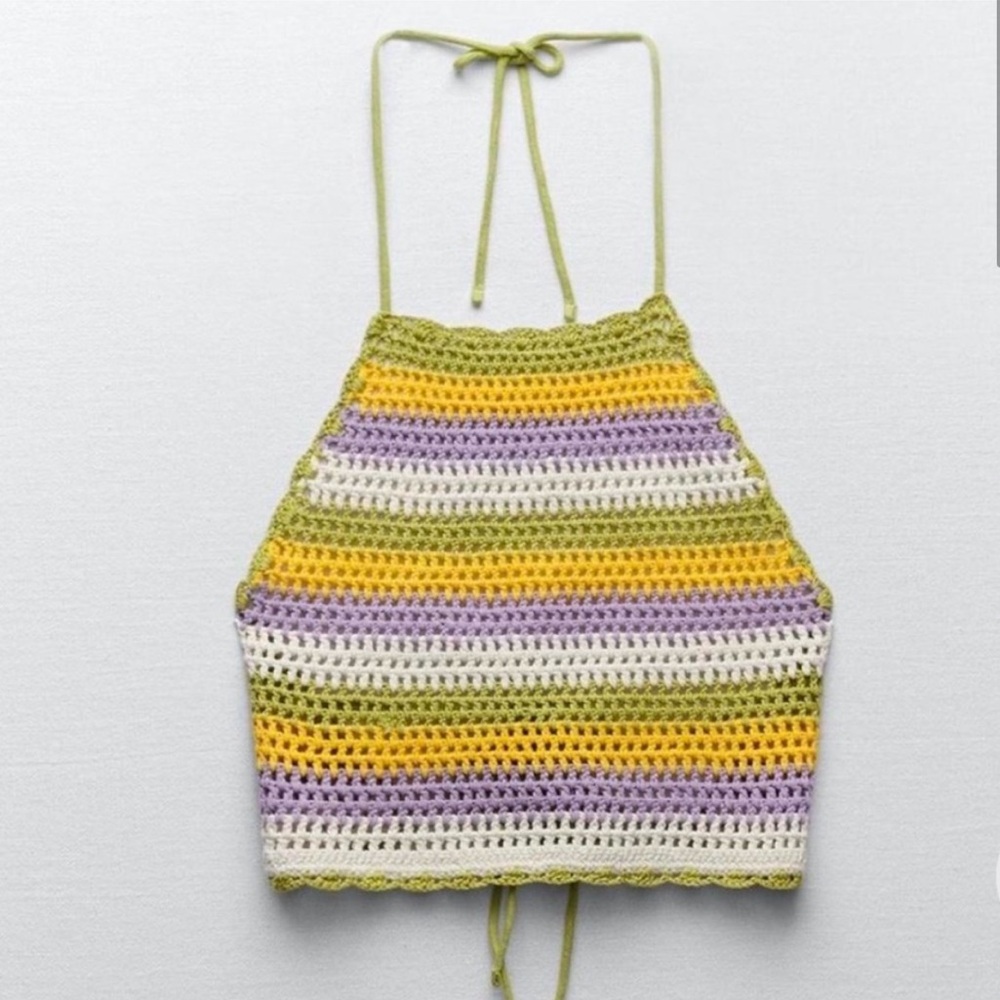 Zara Crochet Striped Open Back Halter Top